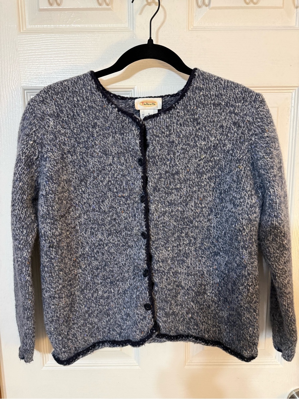 Talbots Vintage Marled Knit Button Front Cardigan Sweater Blue Gray Size 8